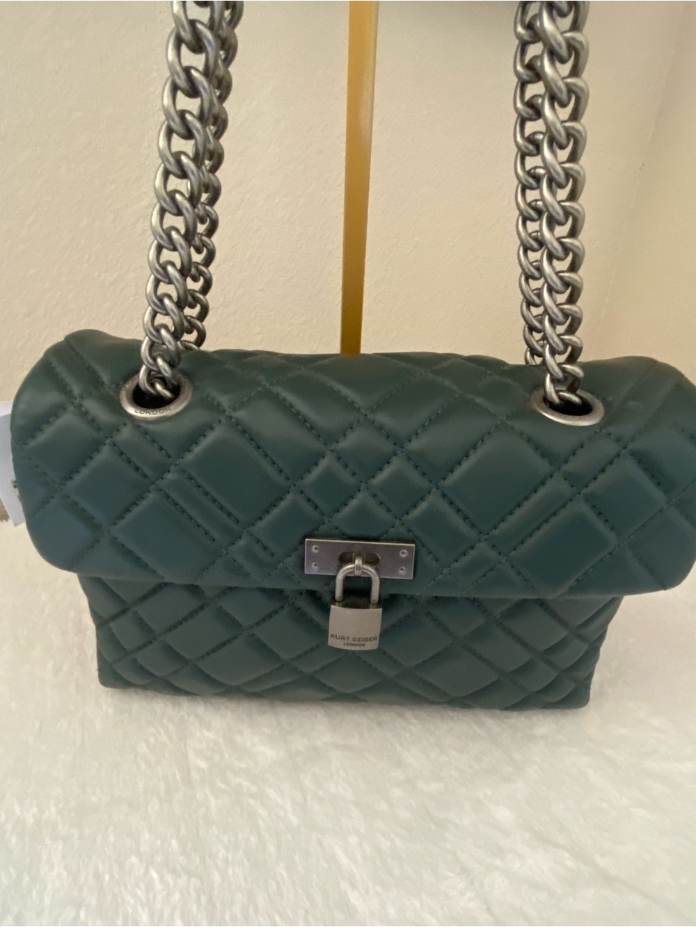 Kurt Geiger London Brixton Quilted Dark Green Leather Shoulder Bag NWT